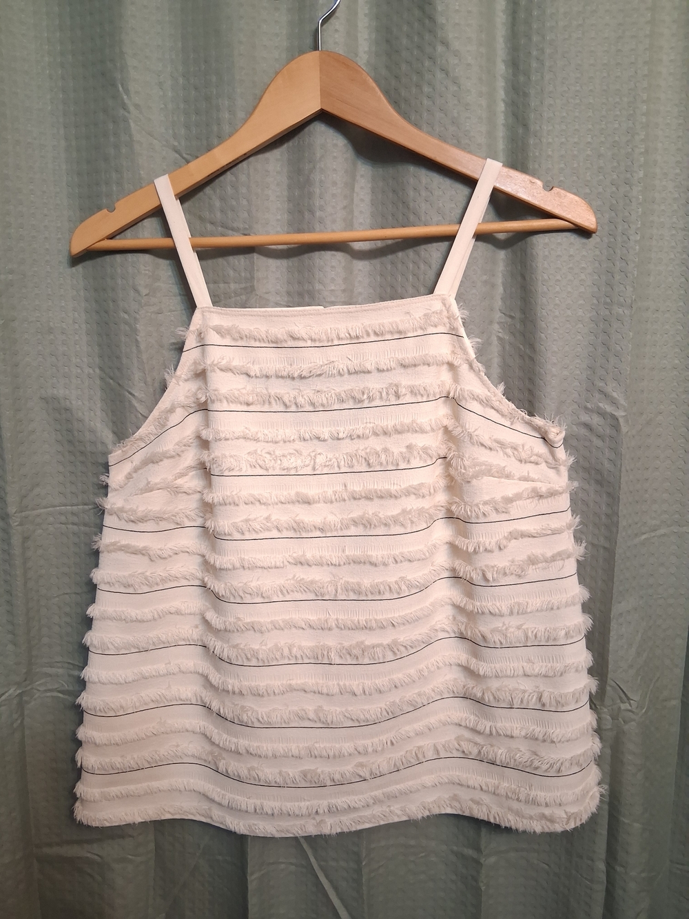 MAEVE by Anthropologie Textured Off-White Fringe Tiered Cami